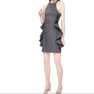 Kaelen Stretch Wool Zip Off Ruffle Dress 2 Gray